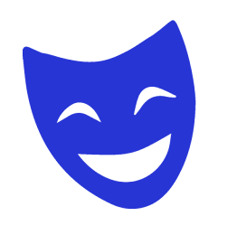 A blue mask with a happy face, representing comedy in theater.